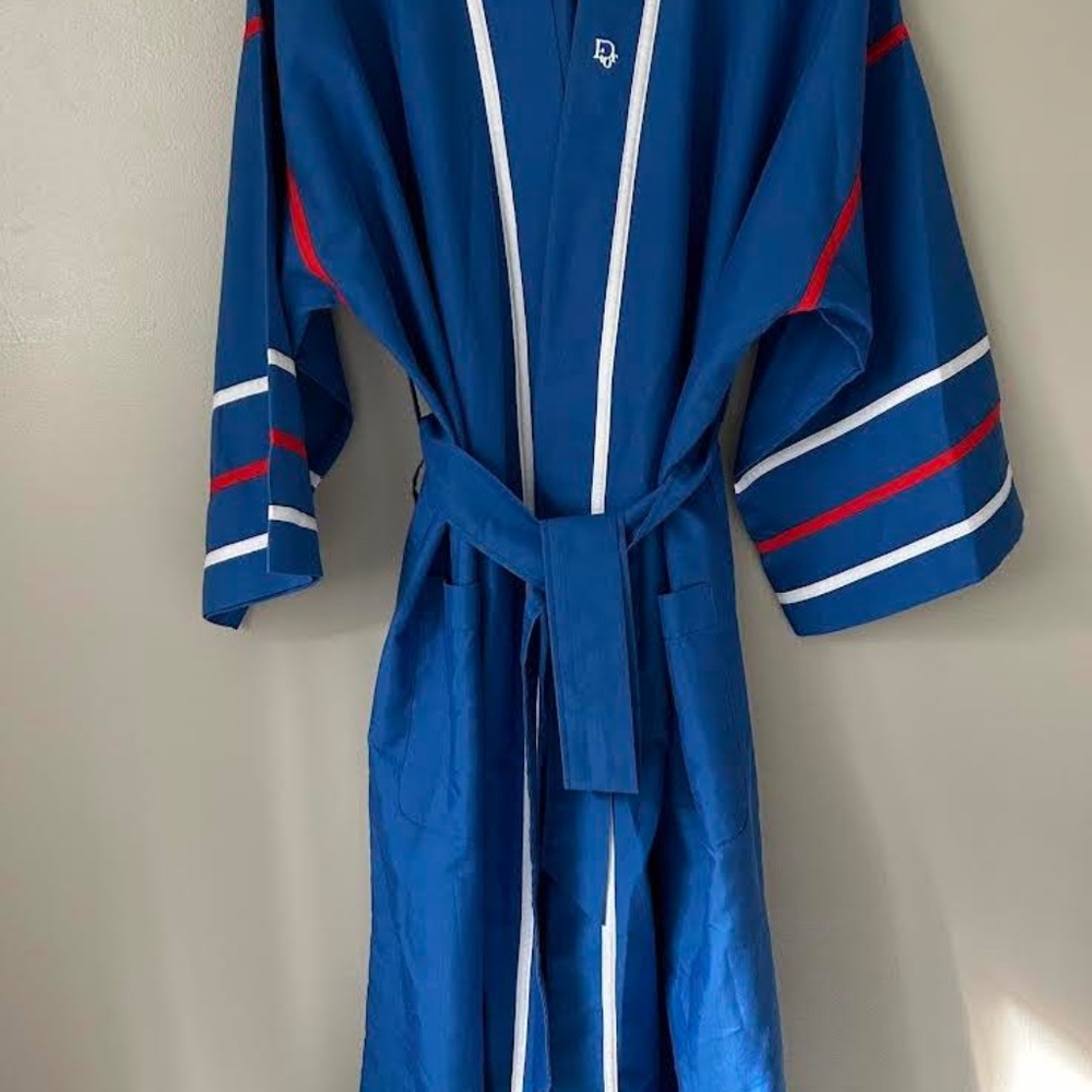Christian Dior Crisp Vintage Robe in French Blue with White & Red accent stripes